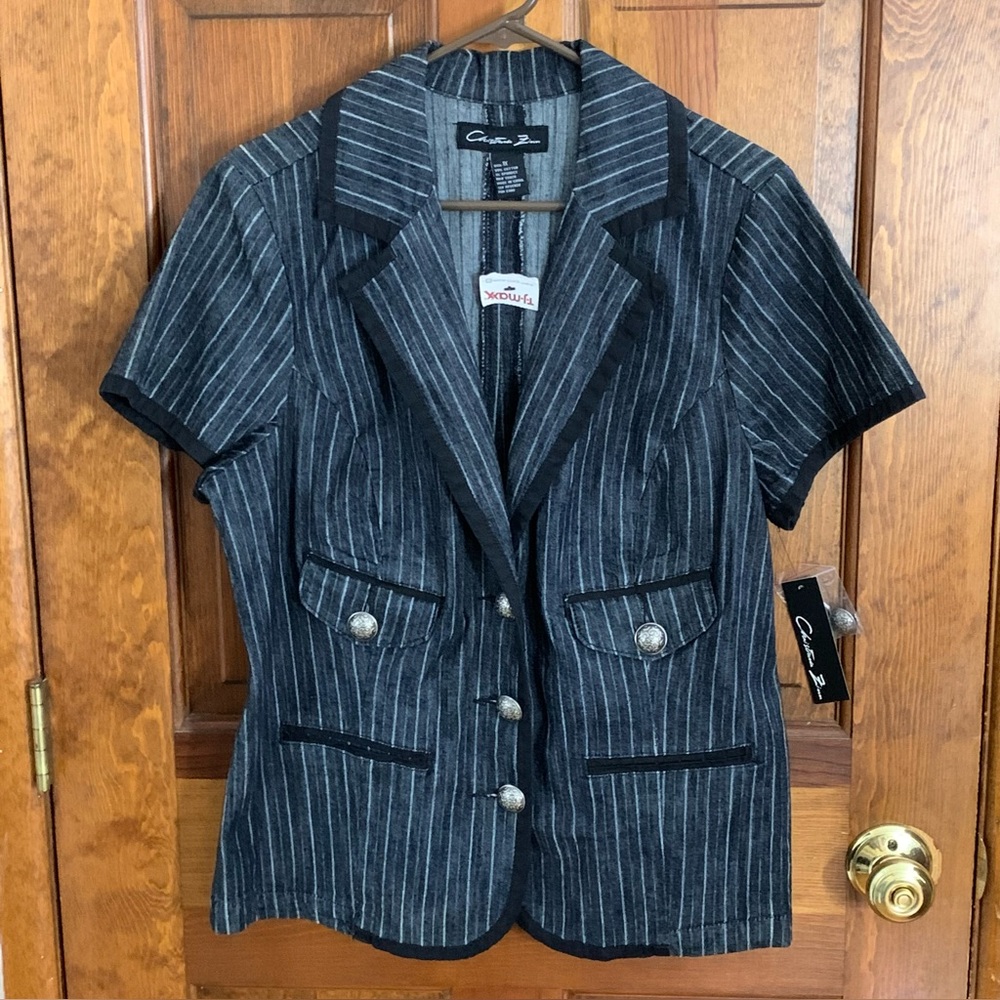 Christiana Zinn Short Sleeve Pin Stripe Denim Top Women's Sz 1X New With Tags!